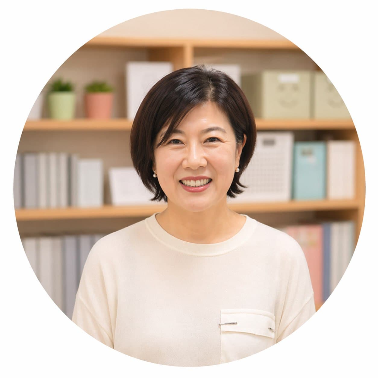 서미화 원장 — 원형 프로필 · 센터 서재 책장 배경